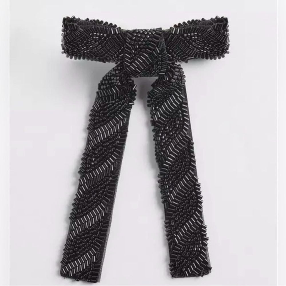 Elegant Black Beaded Bow Barrette